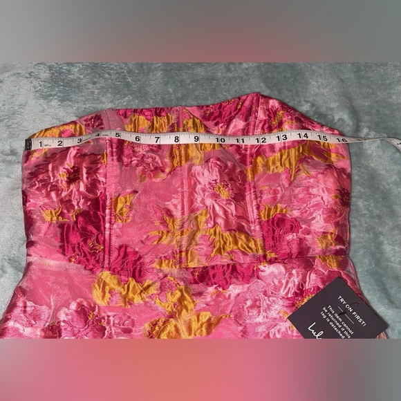 Lulus Upgraded Event Pink Jacquard Strapless Bustier Midi Dress  Large NWT - Picture 8 of 14